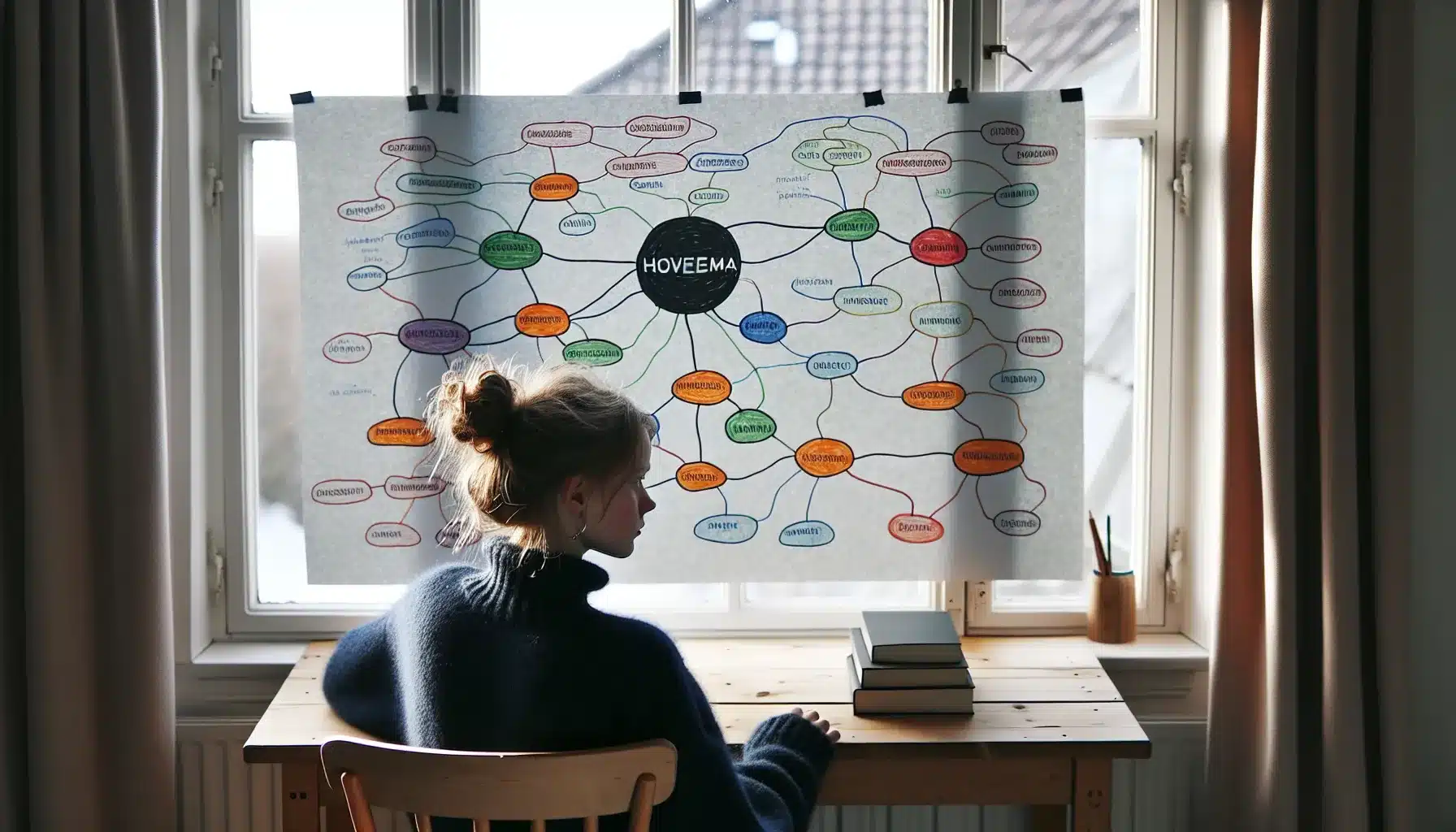 Norwegian student creates a colorful mind map for more effective studying.