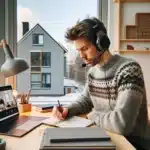 Norwegian student studying online at home balancing benefits and drawbacks of fjernstudier