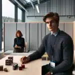 Psychology student prepares for supervised session in a norwegian clinic on a winter day