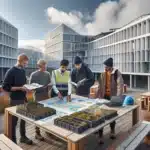 Students explore sustainability study paths on a norwegian campus overlooking a fjord