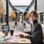 Young adult highlights a master s checklist beside laptop at norwegian campus