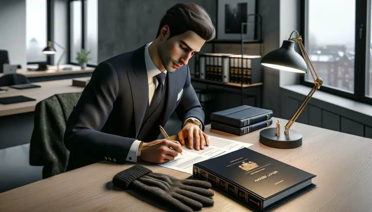 Young legal trainee in oslo organizing documents to become a norwegian lawyer