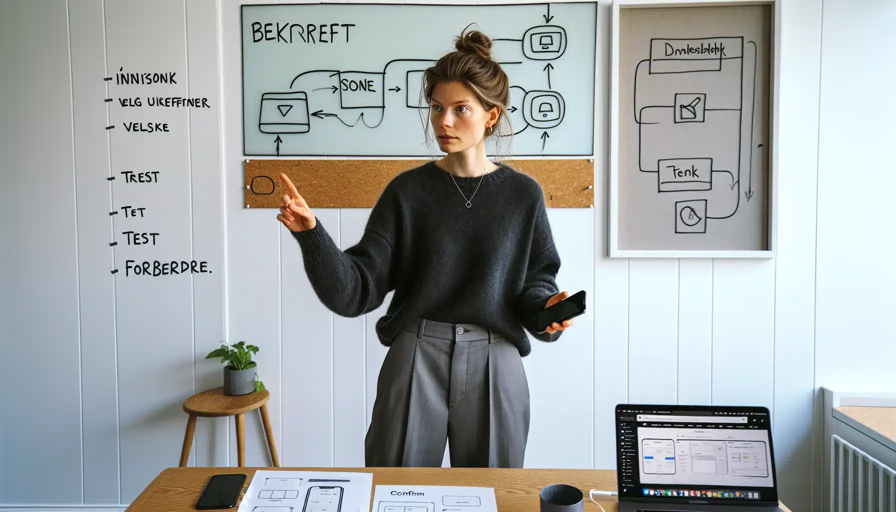 Ux designer presents iterative workflow and transit app prototype to team in oslo.